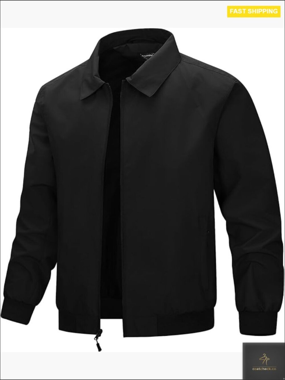 Men's Lightweight Full Zip Windbreaker Jacket Laydown Collar Casual Golf Coat